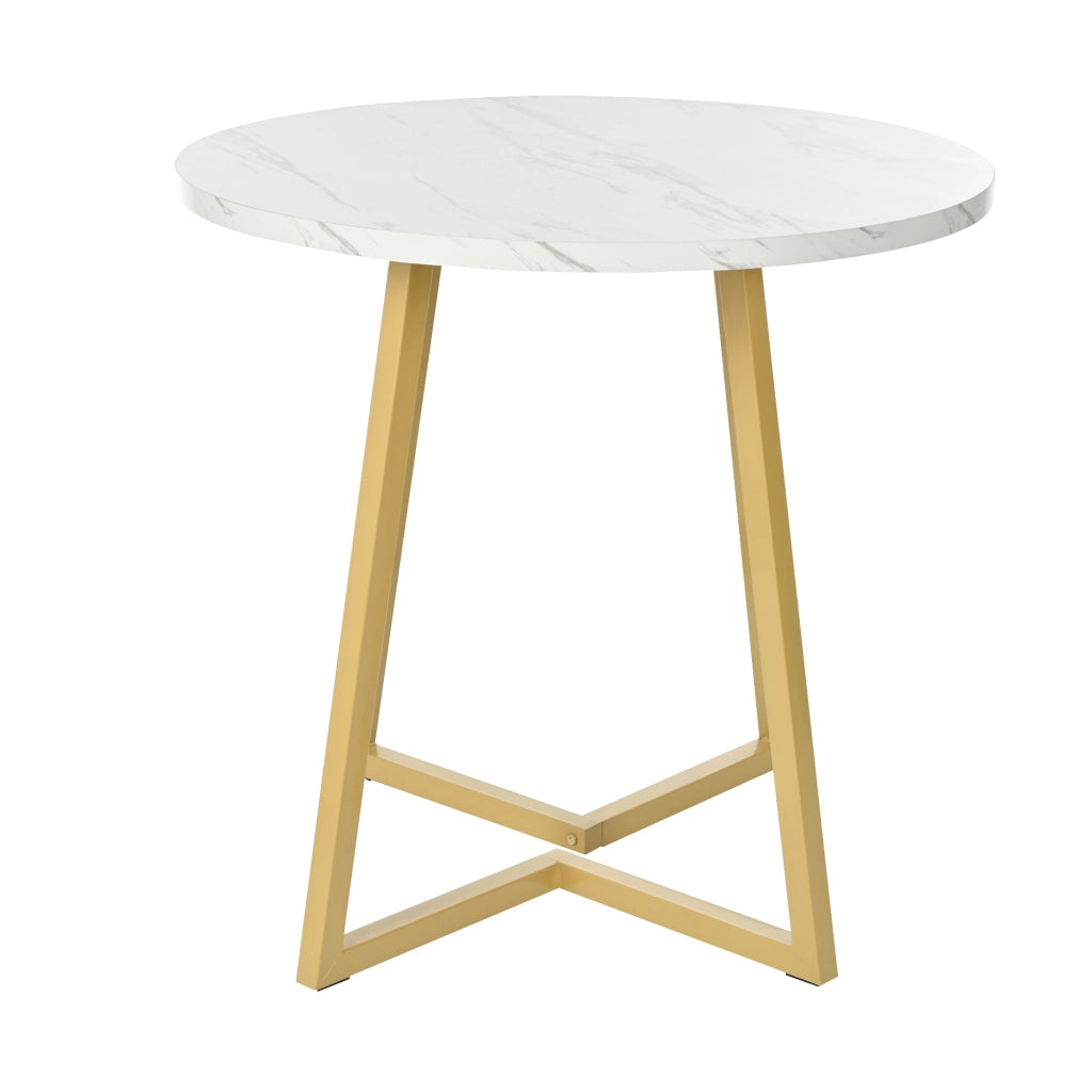 Set Tavolo da Pranzo Rotondo con 4 Sedie ¨C Xylo ¨C Piano MDF Bianco, Gambe Metallo Oro, Seduta Velluto Nero