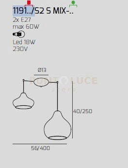 SOSP. CROMO 2 LUCI SPOSTABILE VETRI (1 PICCOLO ZA + 1 GRANDE RU) 1191CR-S2 S MIX-ZR