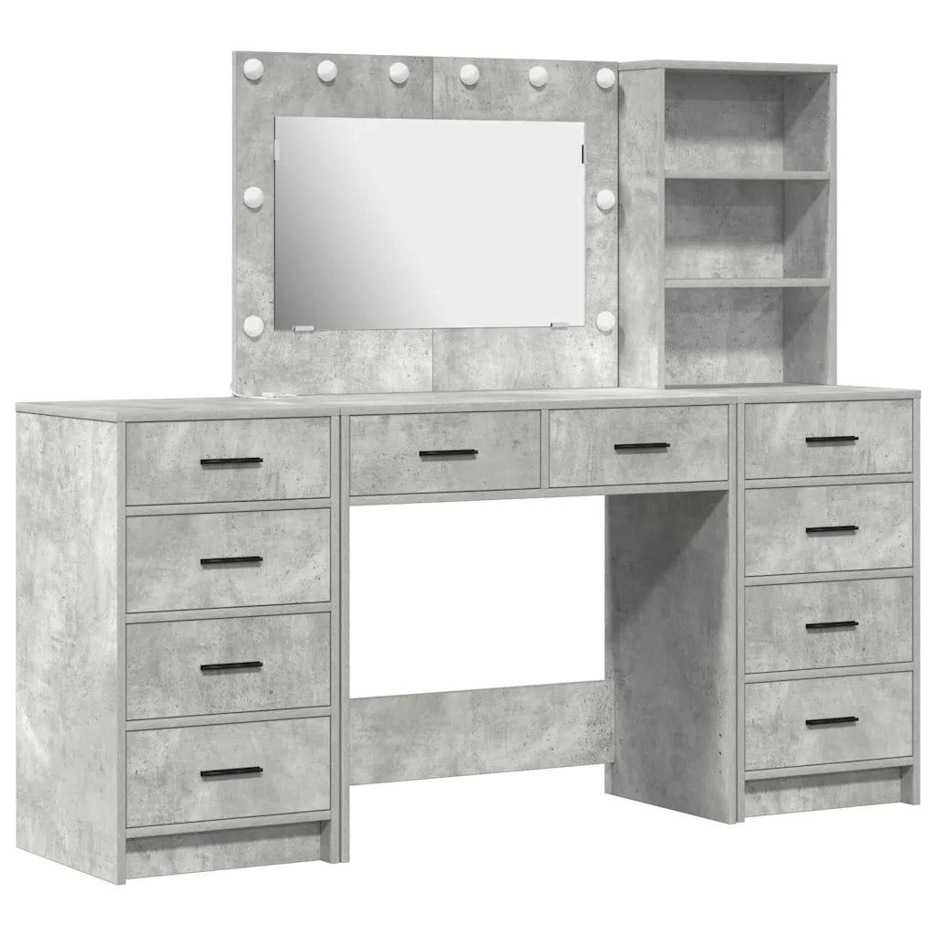 Toeletta | Tavolo da Trucco 3 pz Grigio cemento Legno multistrato
