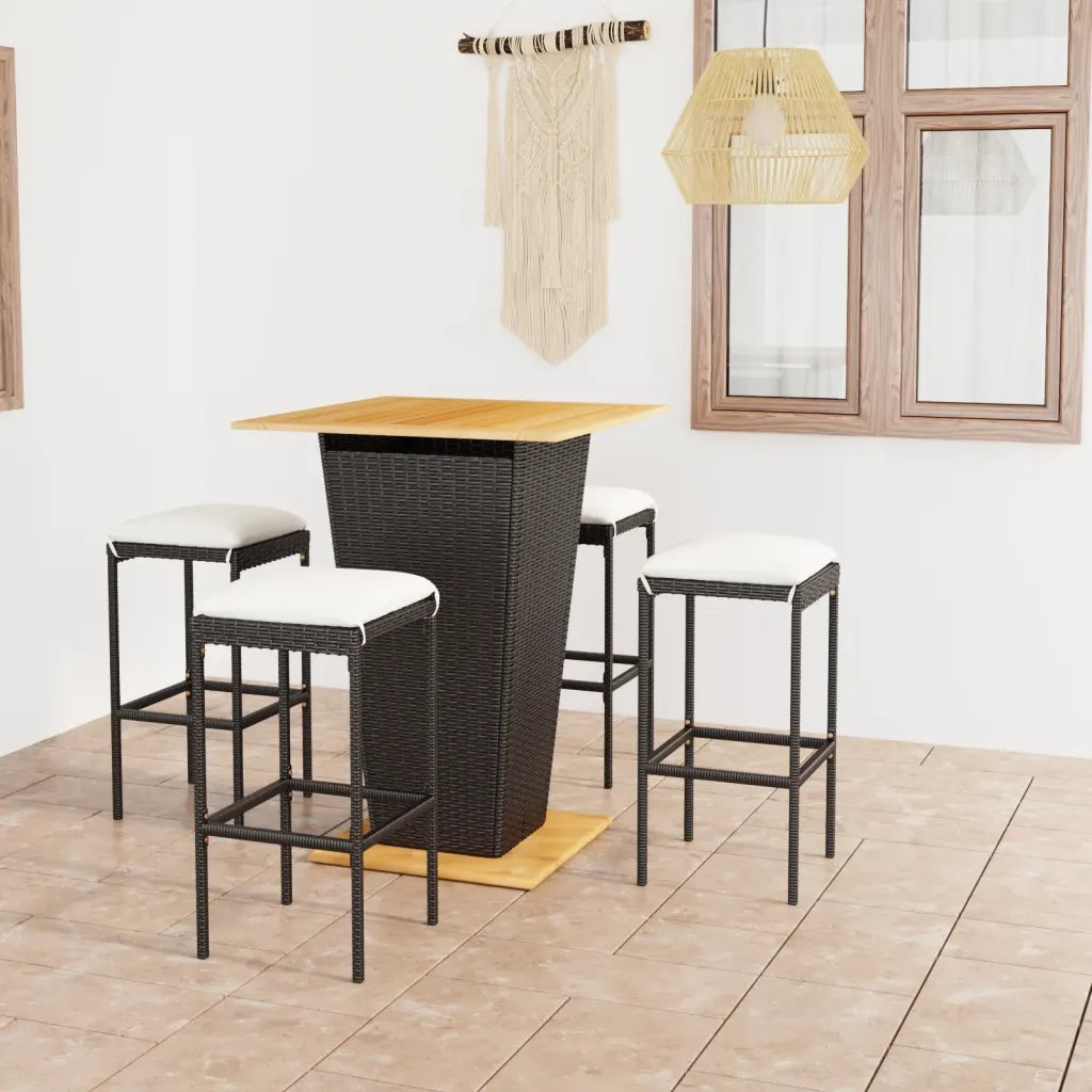 Set da Bar da Giardino 5 pz con Cuscini in Polyrattan Nero cod mxl 37408