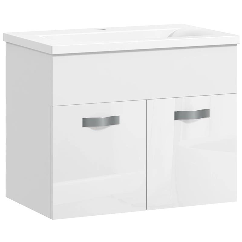 MOBILE BAGNO SOSPESO CON LAVABO ARMADIETTO A 2 ANTE CON CERNIERE AMMORTIZZATE 61X40X50 CM BIANCO LUCIDO