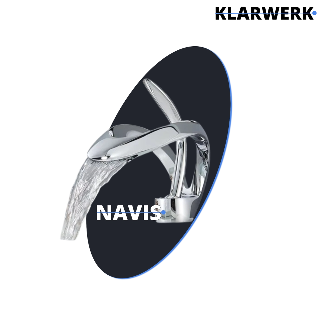 NAVIS |Rubinetto da bagno a cascata di design, rubinetto da bagno cromato lucido|in acciaio inossidabile premium per lavandino|Miscelatore  2 attacchi
