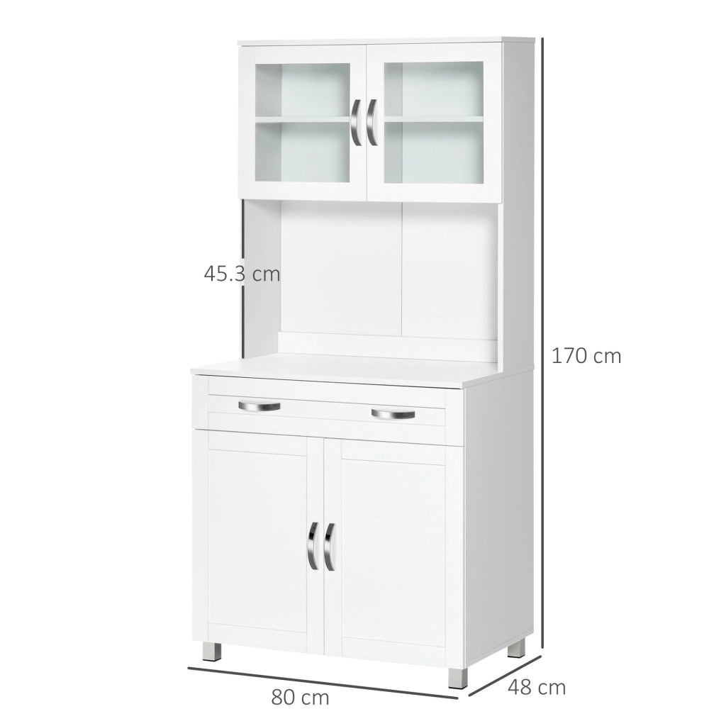 Mobile Dispensa da Cucina 80x48x170 cm con Ante in Vetro Bianco