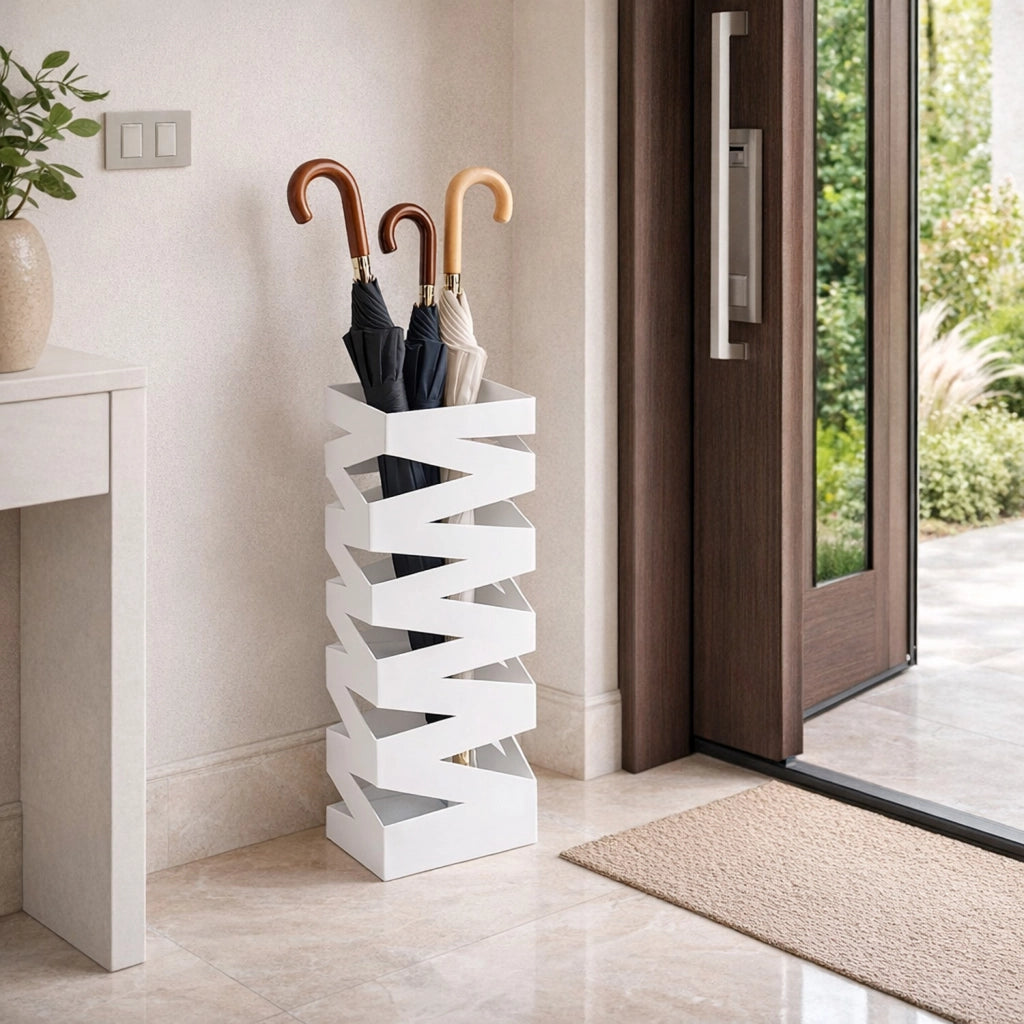 Portaombrelli In Acciaio Zincato Con Motivi Decorativi Porta Ombrelli Vaschetta Scolapioggia Due Ganci Estraibili Base Antiscivolo Per Ingresso Casa E Ufficio Design Moderno 49 X 15.5 X 15.5 Cm Bianco