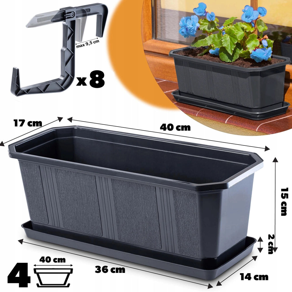 KADAX Supporto per vasi da fiori da balcone, 40 cm, 4 pezzi