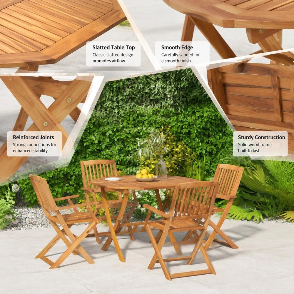 5-piece Garden Dining Set, Solid Acacia Wood