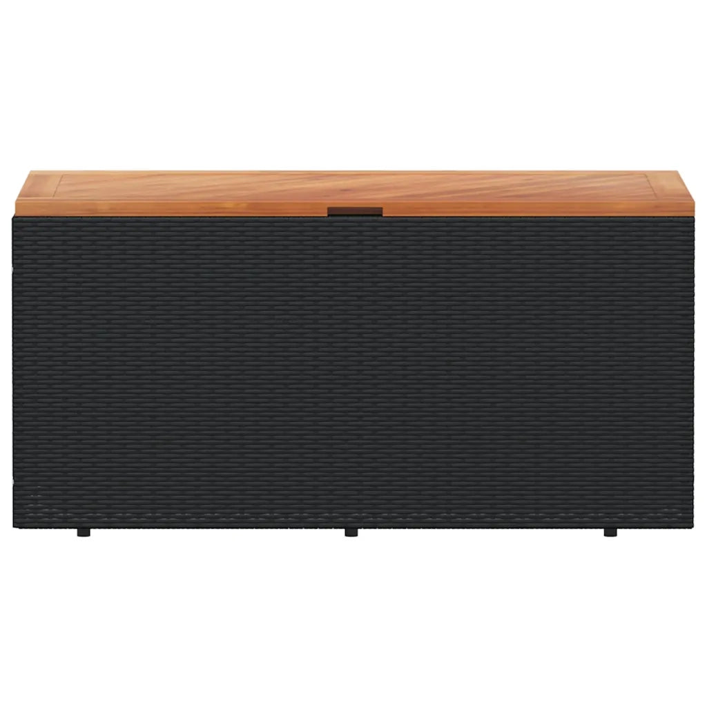 Contenitore Giardino Nero 110x50x54cm Polyrattan e Legno Acacia 365955
