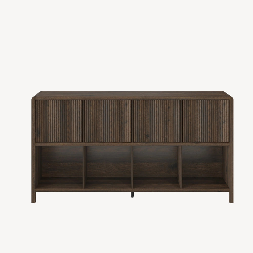 Credenza Bassa Lukkodso con 4 Ante e Scomparti Aperti 77x145x30 cm Effetto Noce [en.casa]