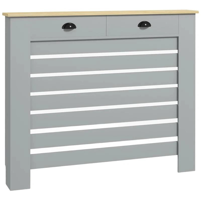 COPRITERMOSIFONE IN MDF A DOGHE, COPRICALORIFERO A GRIGLIA CON 2 CASSETTI, 111X19X95.5 CM, GRIGIO