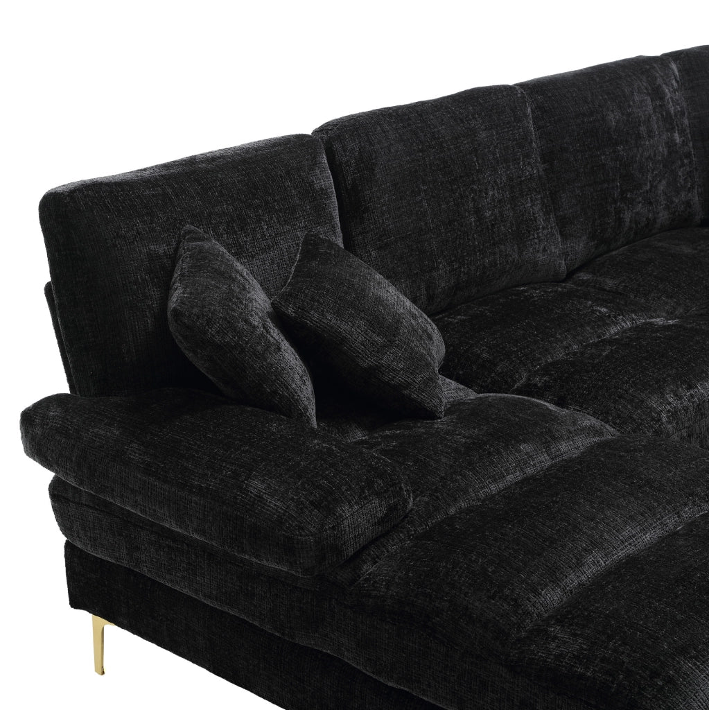 Divano a U 272x136x88 cm con due chaise longue in chenille nero