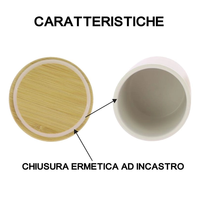 MAURY'S SET 2 BARATTOLI TONDI 10X13 CM SALE E ZUCCHERO CON TOP IN LEGNO