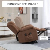 Poltrona Elettrica Alzapersona Massaggiante Reclinabile con Telecomando, in Tessuto, 91x93x103cm, Marrone