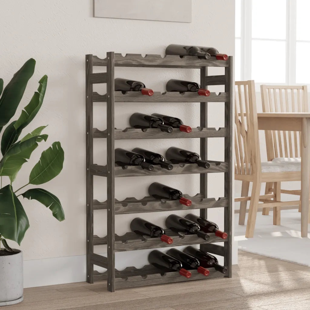 Portabottiglie per 42 Bottiglie Grigio Legno Massello di Pino 373381