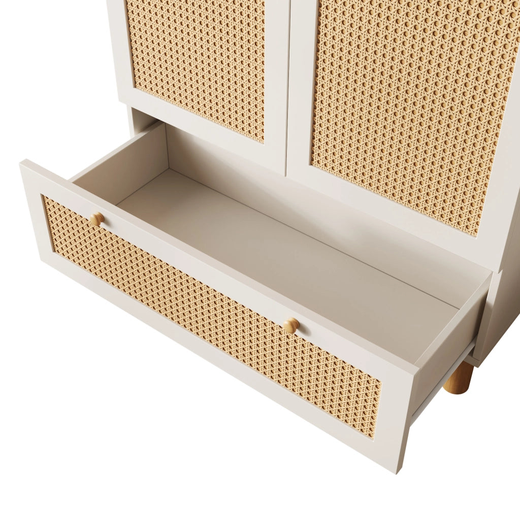 Armadio guardaroba 180.5x85.5x52 cm con cassetto e ripiani regolabili in legno bianco