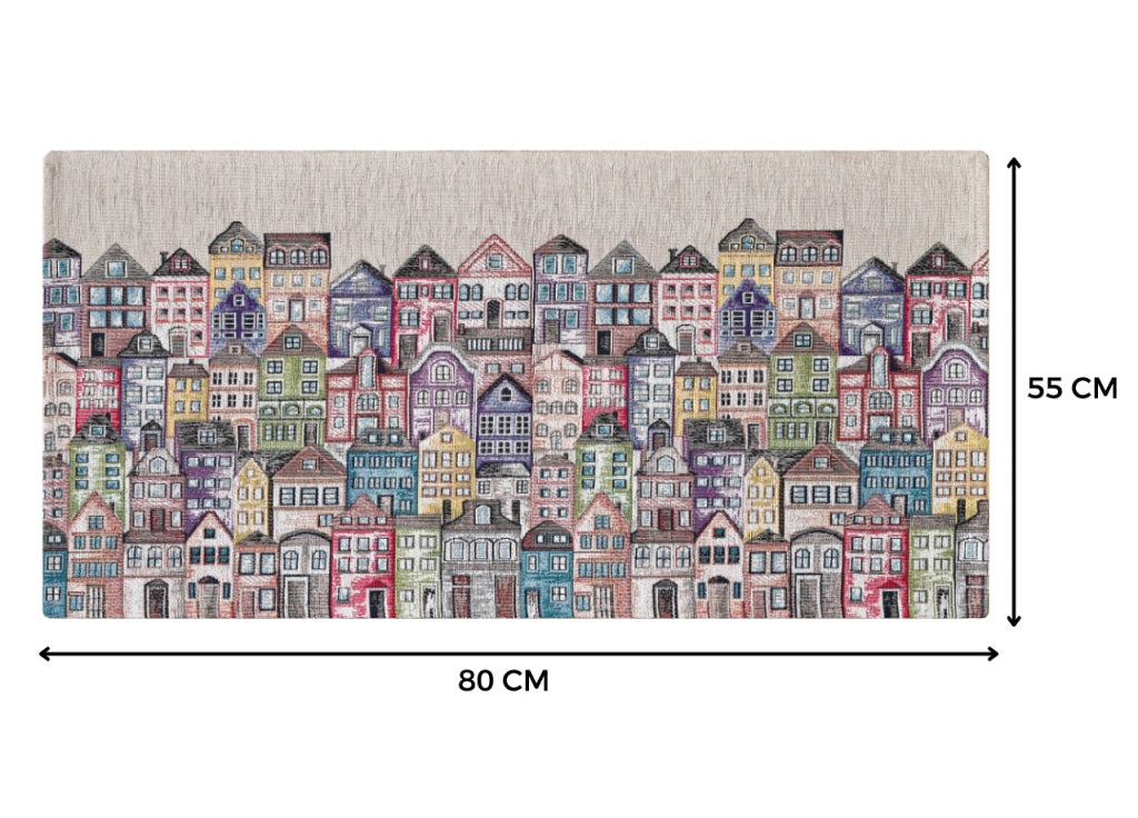 Tappeto Passatoia Cucina Corsia Retro Antiscivolo Disegno Village By Suardi - 55x80 - Village