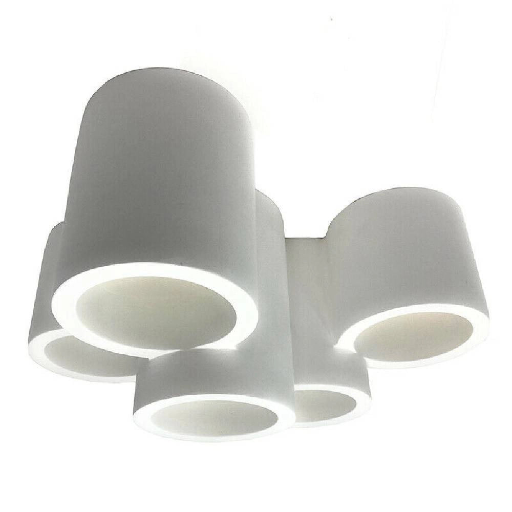 Trade Shop - Lampadario In Gesso 5 Cilindri Verniciabile Soffitto Lampada Faretti Gu10 Gs-c07 -