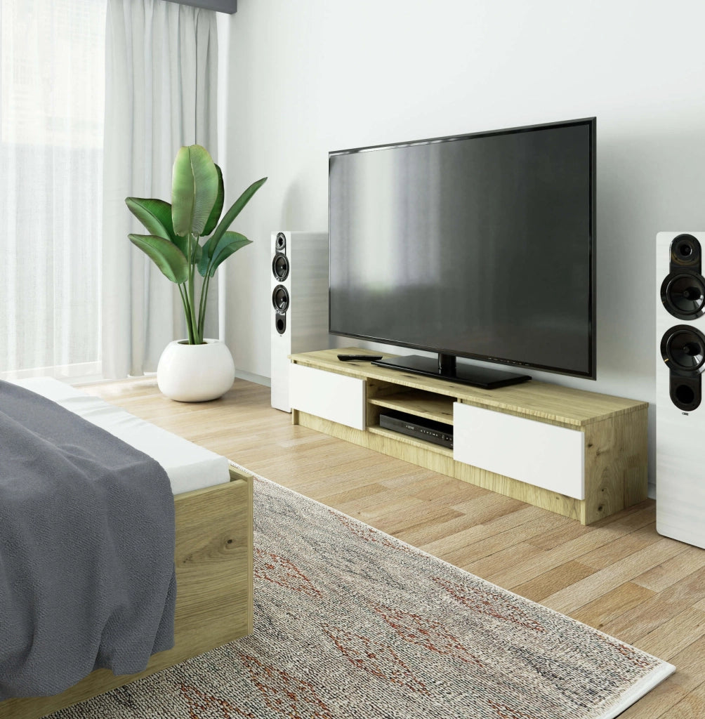 Mobile TV AKORD Quercia Artisan 160 cm 2 ante inserto frontale Bianco 160x40x33 cm