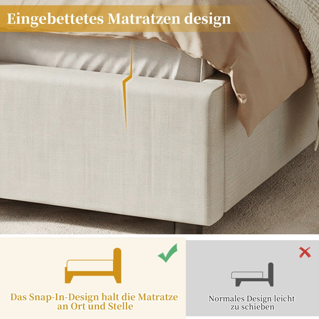 Letto per bambini 90 × 200 cm con testiera imbottita a forma di nuvola, senza materasso, in lino beige