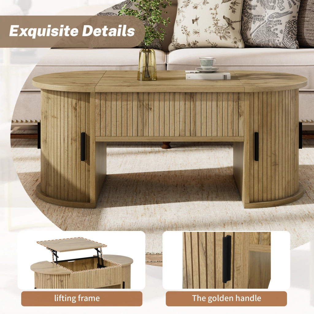 TAVOLO BASSO Regolabile in altezza 100x50x40,5 cm MDF Rovere con ripiani e ante scorrevoli