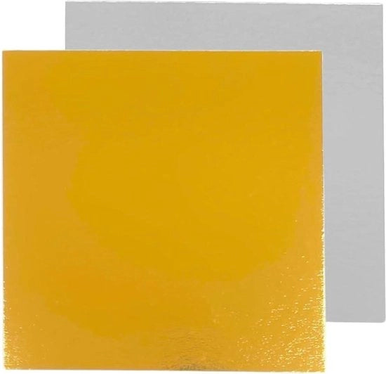 Piastre per torta 25x25 cm - Base decorativa quadrata per dolci in cartone - Disegno argento oro - Accessori decorativi per torte
