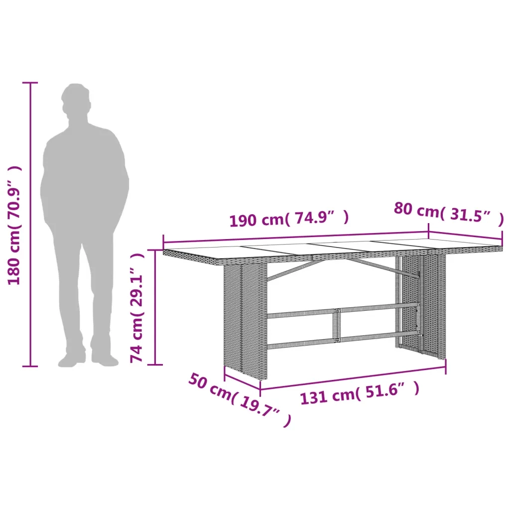 Set da Pranzo da Giardino 7 pz con Cuscini in Polyrattan Grigio