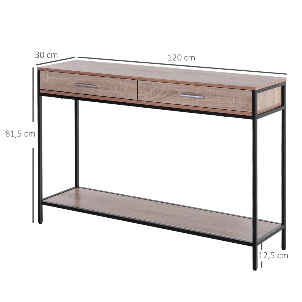 Consolle con cassetti in acciaio per ingresso ¨C zephmum ¨C rovere 120x30x81,5 cm