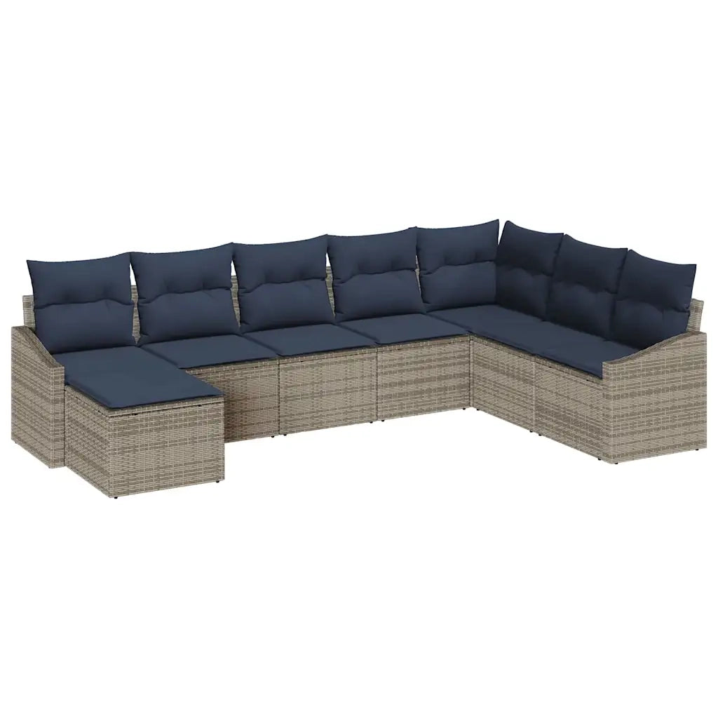 Set Divano da Giardino 8 pcs Grigio e Blu Navy polyrattan