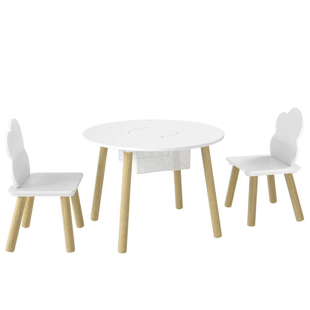 Tavolo per bambini con sedie e contenitore ¨C Minimal ¨C Bianco e naturale