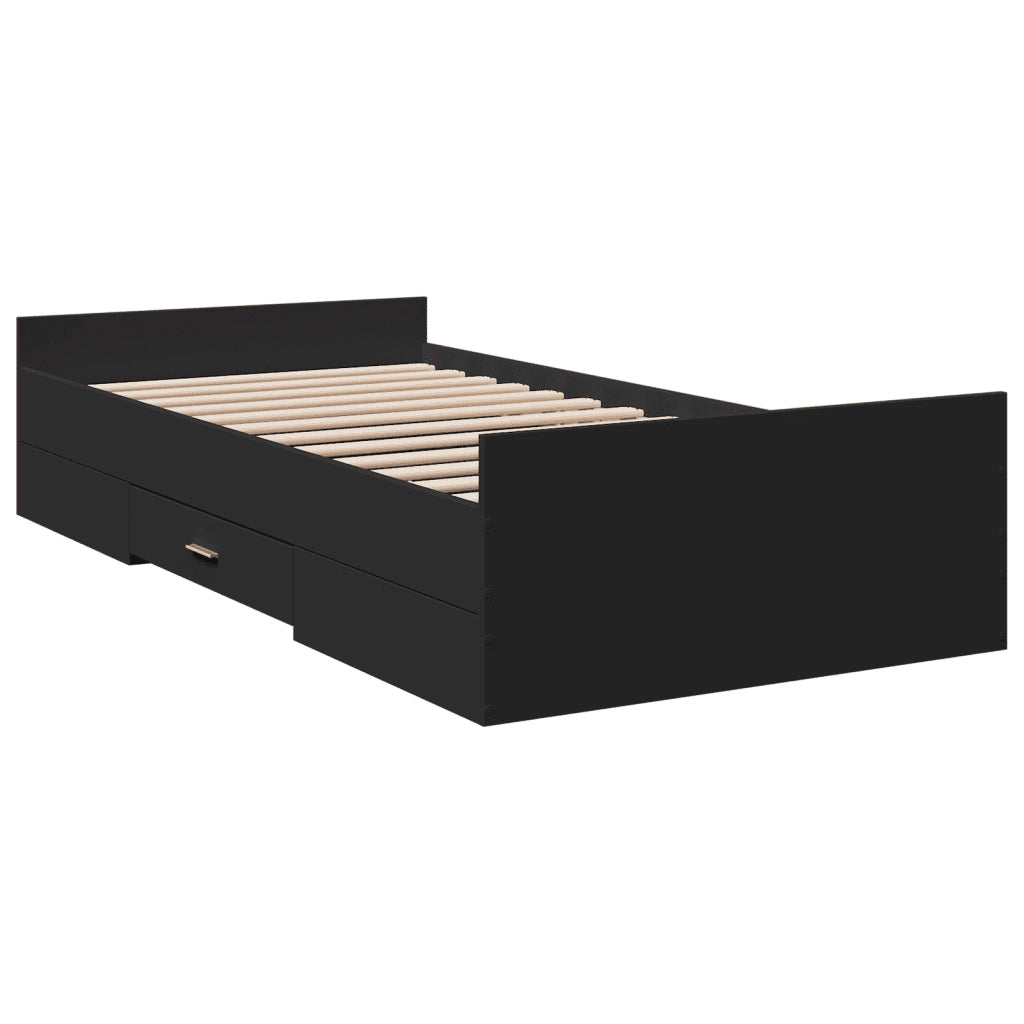 Letto singolo | Letto per adulti | Giroletto con Cassetti Nero 75x190 cm in Legno Multistrato
