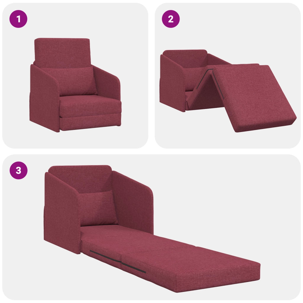 Divano letto a pavimento 2 in 1 rosso vino 65x80x83 cm tessuto