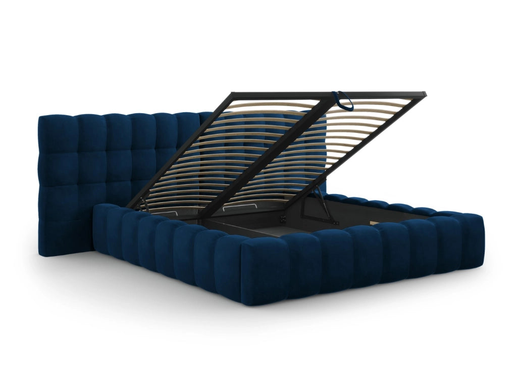 Cosmopolitan Design - Letto a cassettone con testiera doppia "Bali" 140x200cm in velluto blu reale 