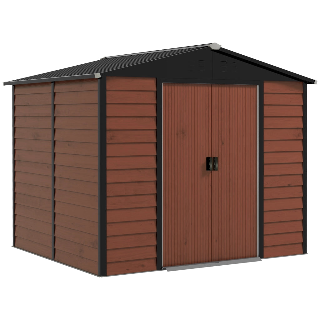 Capanno da giardino 4;4 m2; capanno da giardino con tetto monopendio; porta scorrevole; fondazione; 240 x 206 x 198 cm; capanno degli attrezzi in acciaio zincato; impermeabile; per giardino; teak