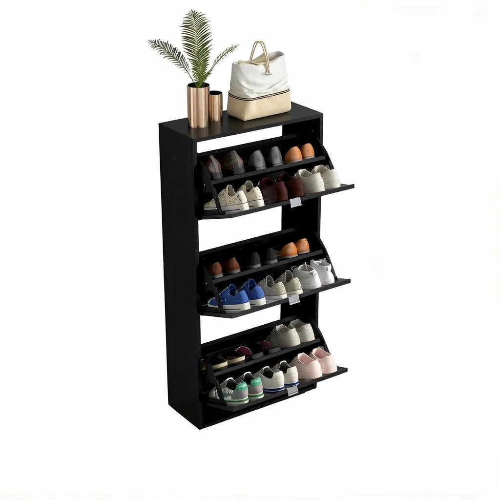 ARMADIO PORTASCARPE 60x26x124 cm MDF Nero 3 ante a ribalta
