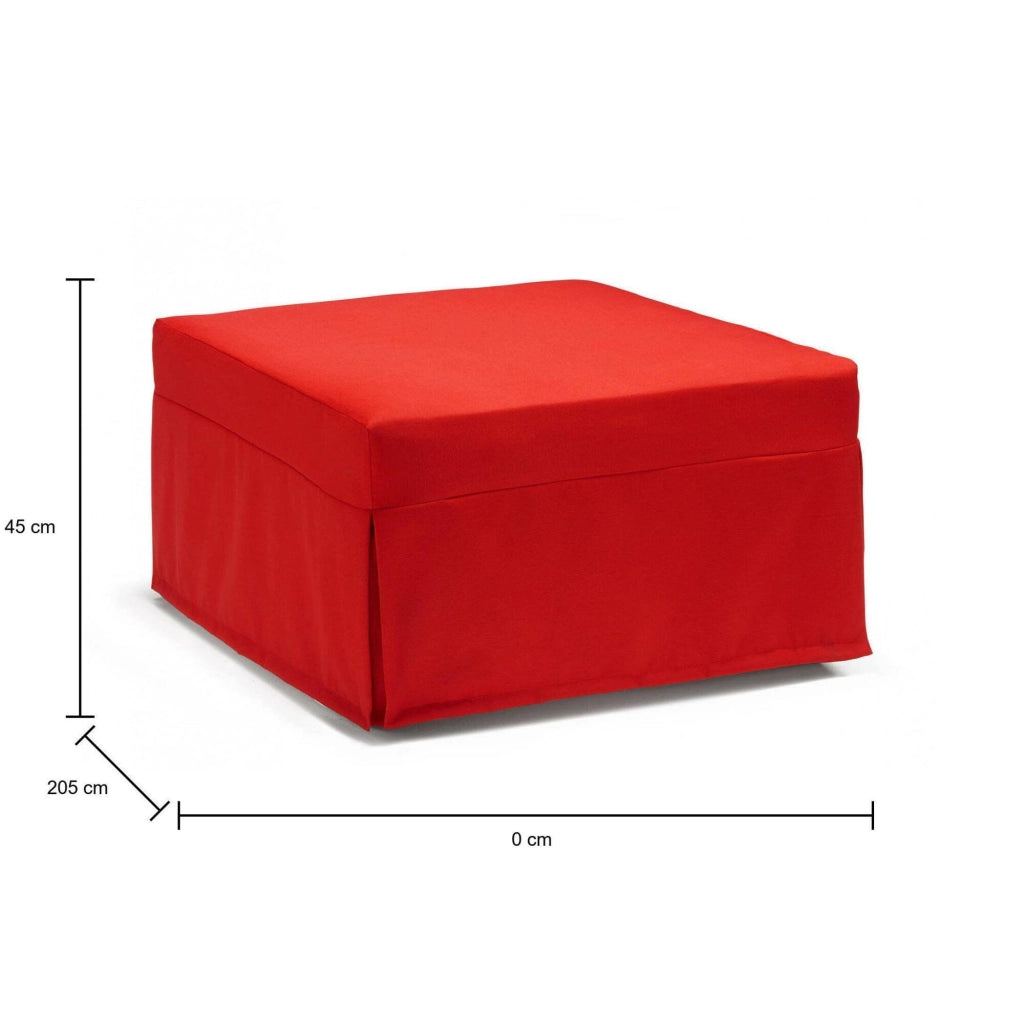 Letto pieghevole Abak, Pouf trasformabile in letto singolo, 100% Made in Italy, Pouf in tessuto da soggiorno, cm 80x80h45, Rosso