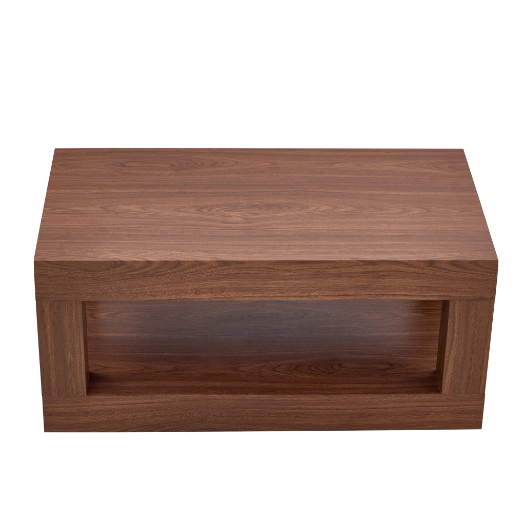 Tavolino da salotto rettangolare a 2 livelli in MDF, colore noce, con ripiano aperto