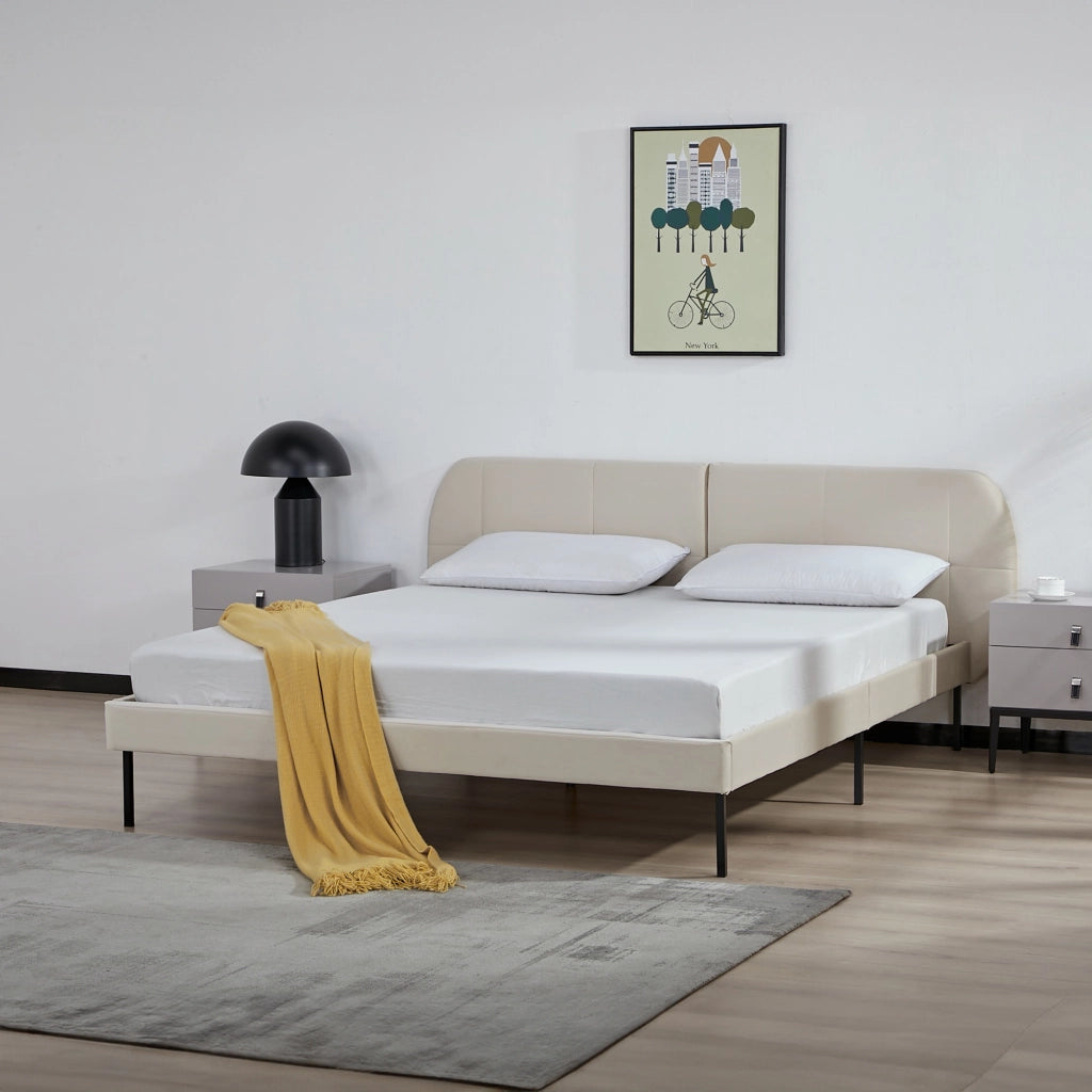 Letto Matrimoniale Porvoo 160x200 cm Testiera Imbottita Rivestimento in Velluto - Beige [en.casa]
