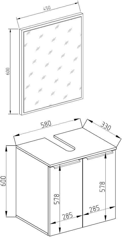 Set mobili bagno Otis, Bianco, 58 cm, composto da specchio da bagno e mobile sottolavabo
