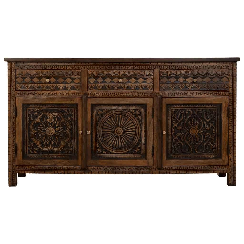 Credenza in legno artigianale con 3 ante, 153x40x84h cm