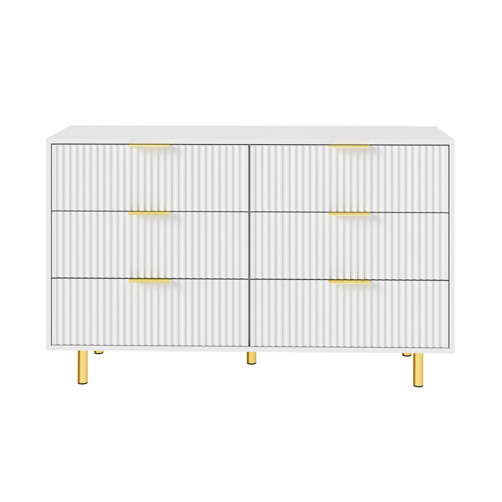 Cassettiera 6 Cassetti con Design Moderno ¨C Xylo ¨C Bianco e Oro 120x40x72