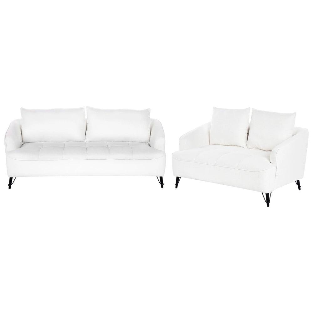 Set di divani a 2 + 3 posti con struttura in legno Boucle bianco Soggiorno