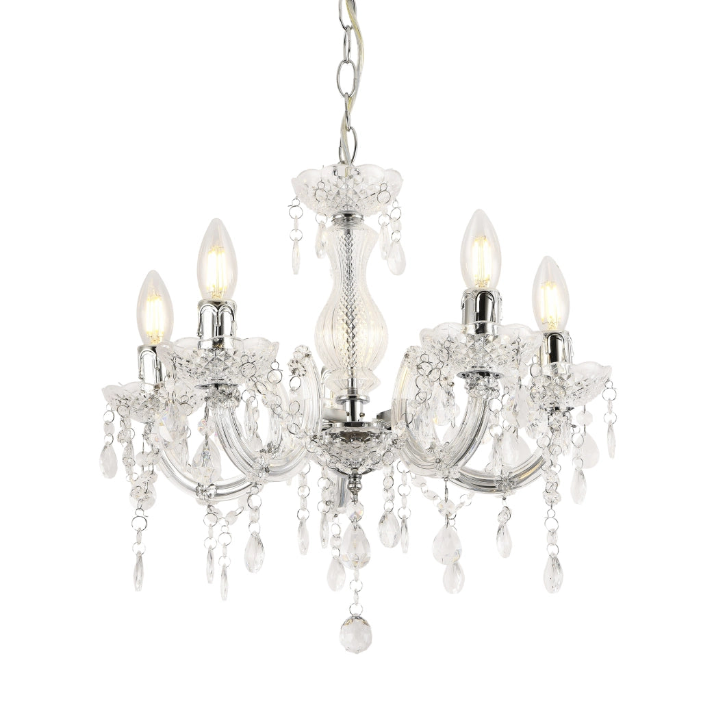 Lampadario a 5 Bracci con Cristalli Artificiali Lampada da Soffitto a 5 Fonti Luce Struttura Trasparente - lux.pro