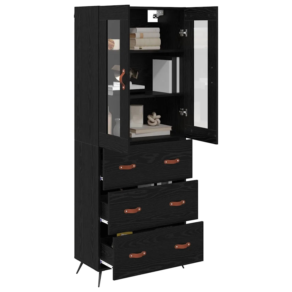 Credenza | Armadietto alto con ripiano 2 pcs Rovere Nero Legno multistrato