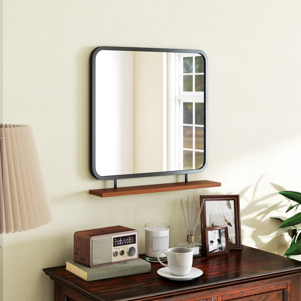 Specchio da parete con ripiano ¨C zephmum ¨C Vintage metallo legno 55x55.5cm nero