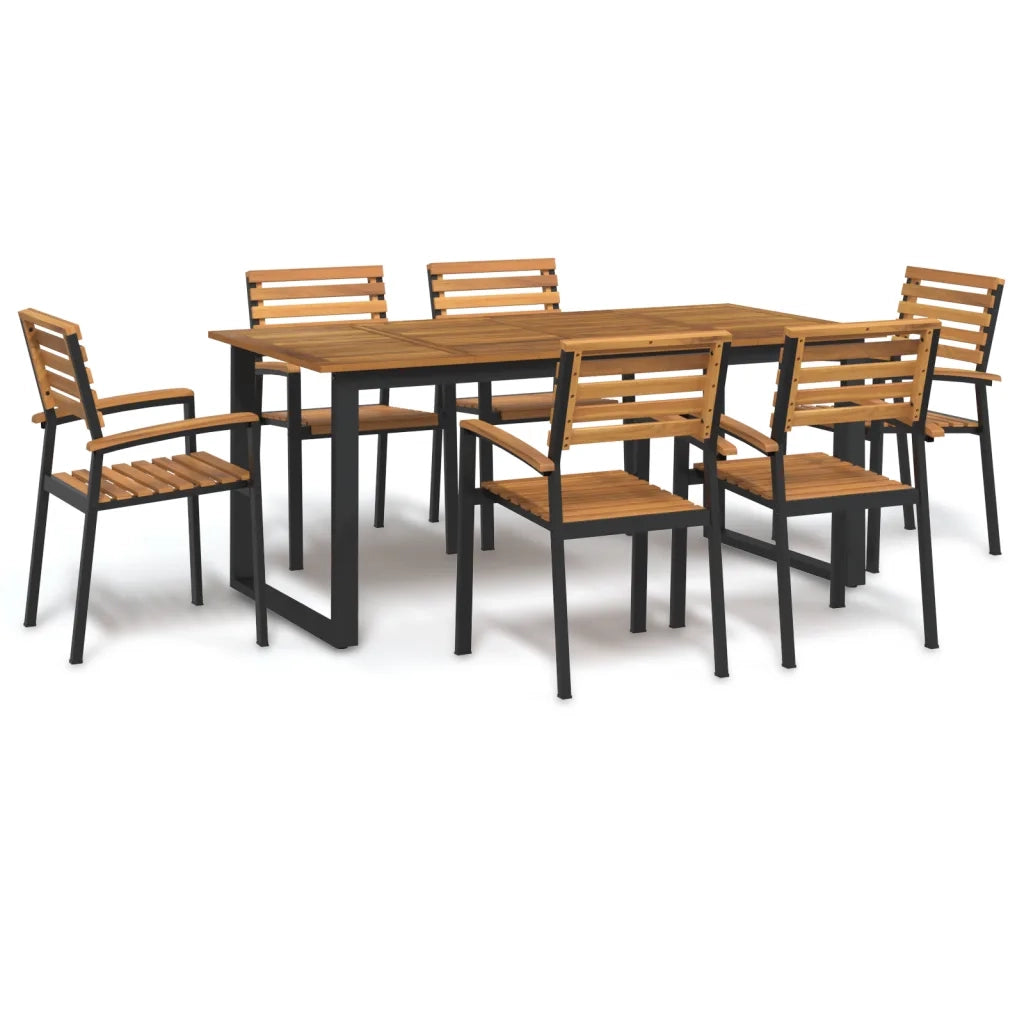 Set Pranzo da Giardino 7 pz Legno Massello di Acacia e Metallo
