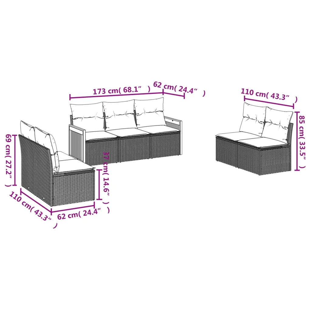 Set Divani da Giardino 7 pz con Cuscini Beige in Polyrattan