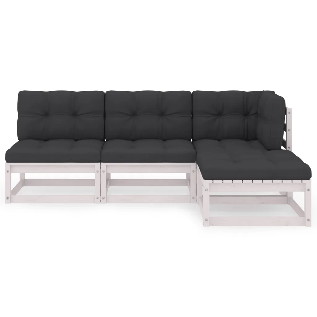Set Divani da Giardino 4 pz | Set Salotto da Giardino con Cuscini Legno Massello Pino