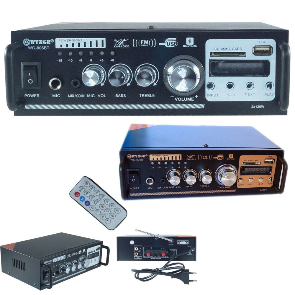 Trade Shop - Amplificatore Audio Stereo 2 Canali Bluetooth Microfono Usb Sd Mp3 Karaoke 806bt -