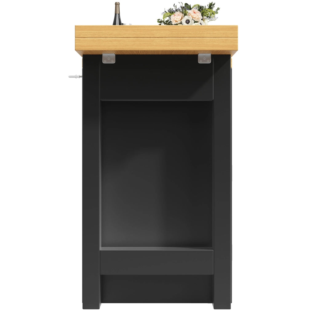 Mobile cucina estensibile 120x40x73.5 cm girevole a 360°; con cassetti; MDF e metallo nero