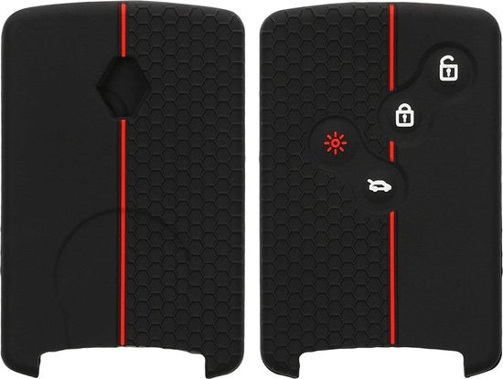 Custodia per chiavi compatibile con la chiave a 4 pulsanti della Renault - Keyless Go - Custodia - Contenitore - Tasca per chiavi nera rossa - contenuto necessario.