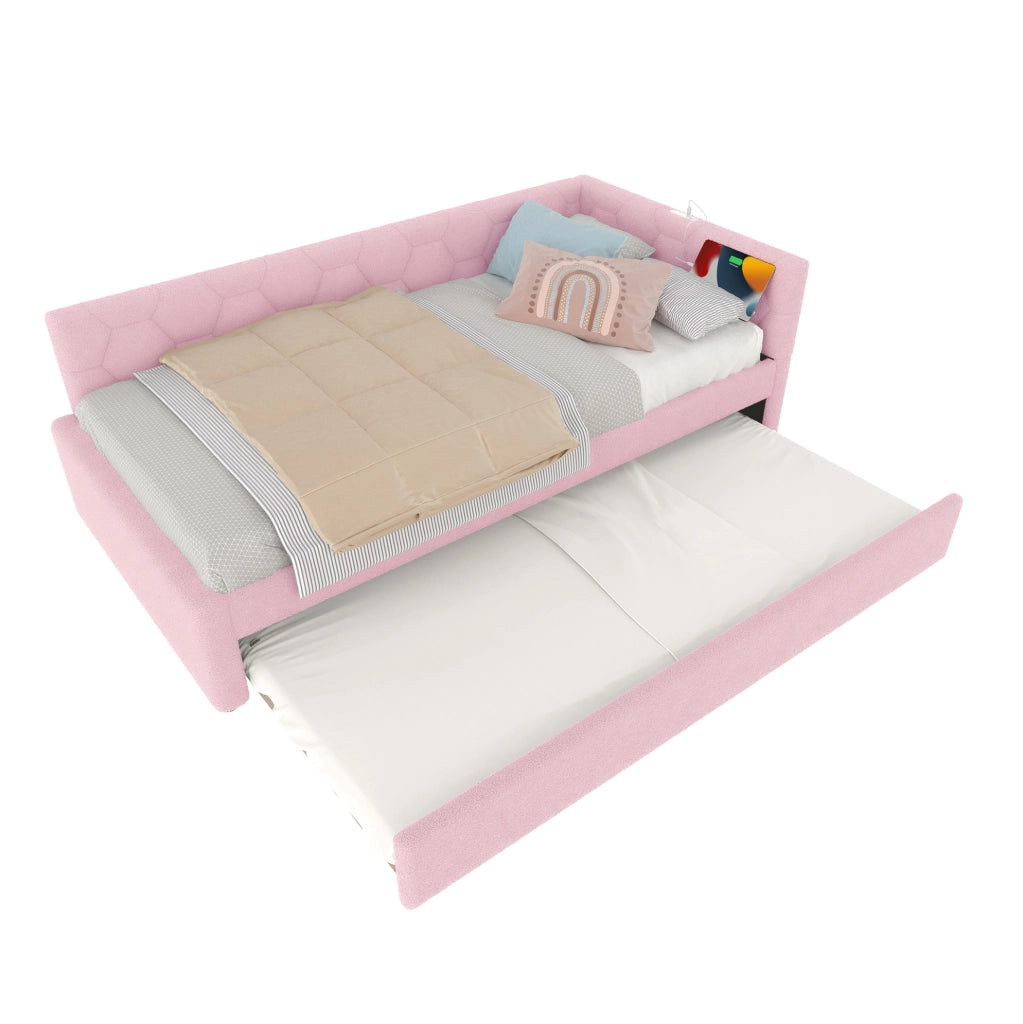 Letto 90x200 cm con letto estraibile; USB e Type-C; lampada da comodino
